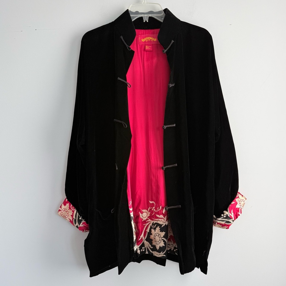 Shanghai Tang Black Velvet Chinese Mandarin Jacket Silk Embroidered Lining US 14 - Picture 3 of 16